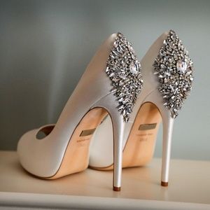 Badgley Mischka Kiara Peep toe satin bridal heels
